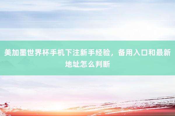 美加墨世界杯手机下注新手经验，备用入口和最新地址怎么判断